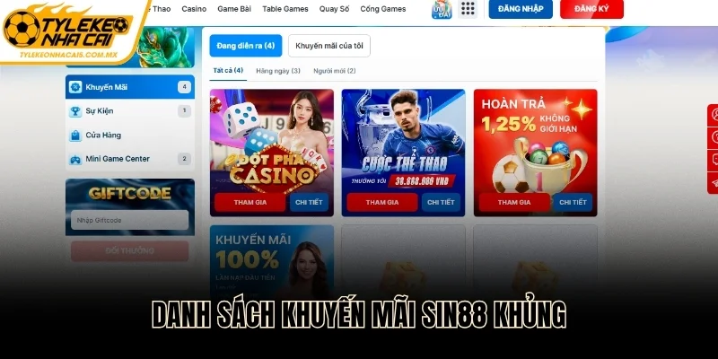 Những mã khuyến mãi khủng nên tham gia tại nhà cái SIN88